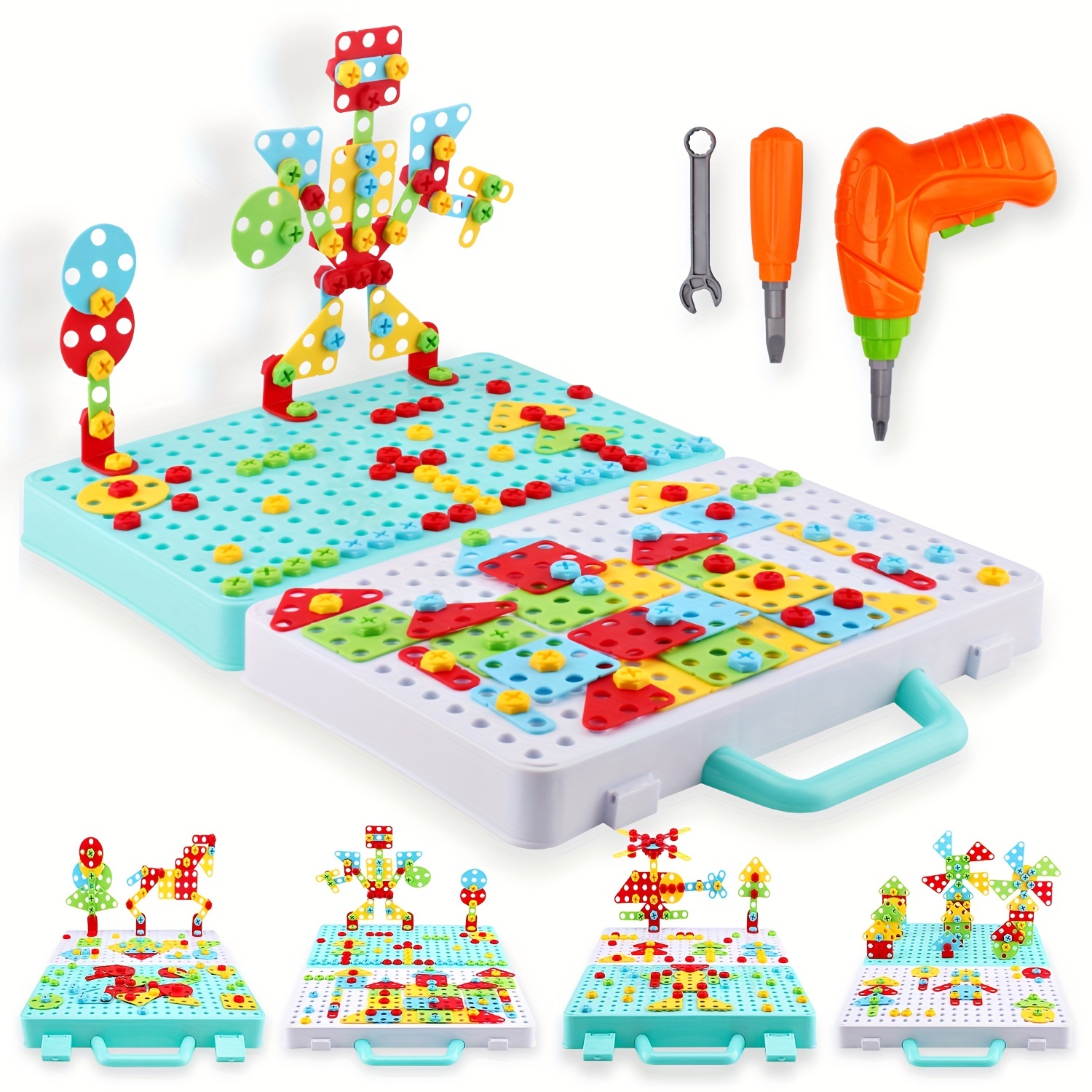 Juego de taladro de mosaico para niños, juguetes para niños y niñas de 3 a  8 años, juguetes de aprendizaje STEM, juguetes educativos preescolares