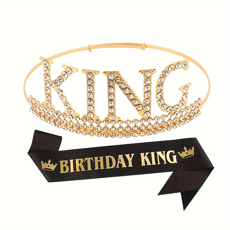 Corona de cumpleaños King para hombres y niños, banda y pin para hombres y  niños, corona de cumpleaños de metal dorado real y banda de cumpleaños para