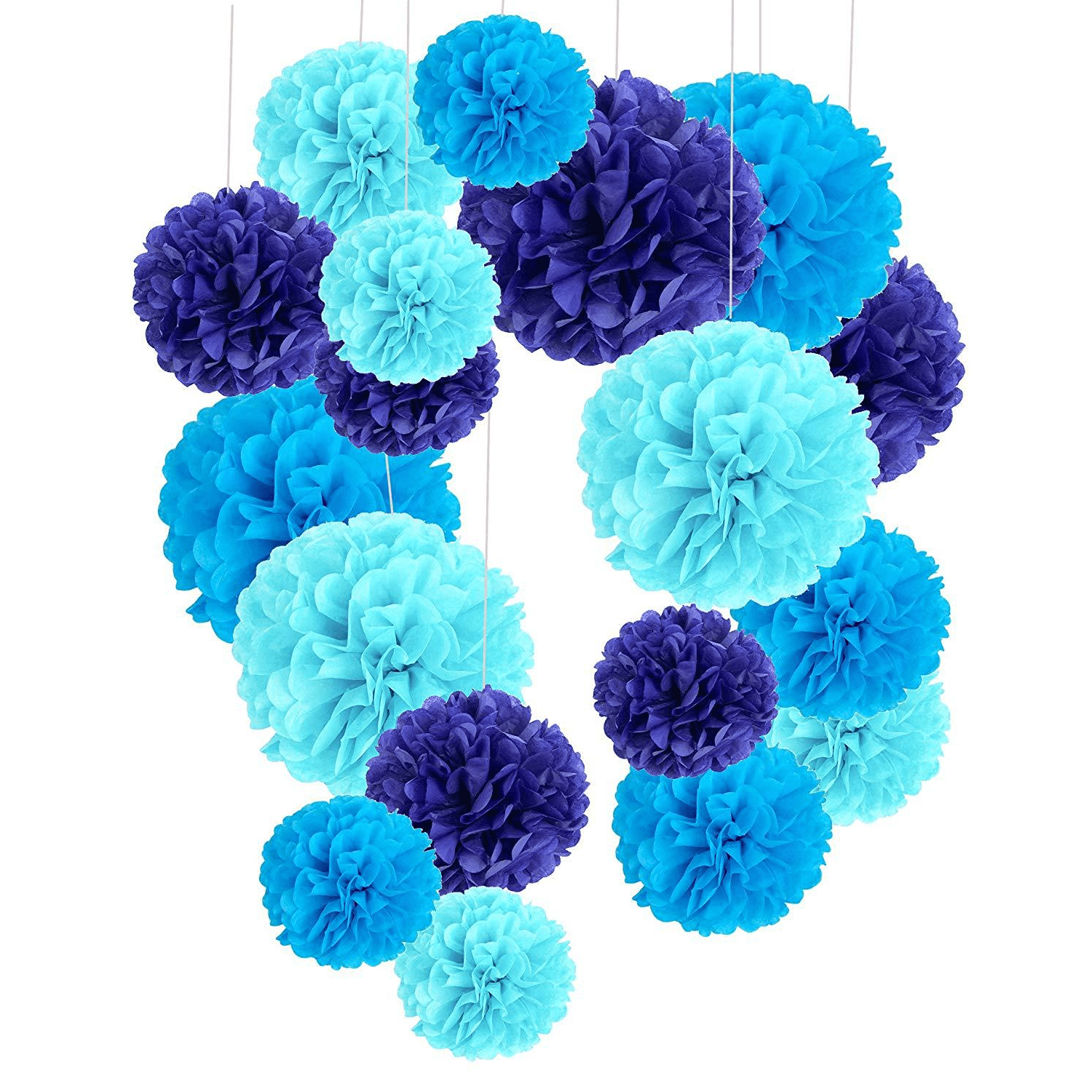 Quasimoon EZ-Fluff 16 inch Arctic Spa Blue Tissue Paper Pom Poms Flowers Balls, Hanging Decorations (4 Pack) by PaperLanternStore