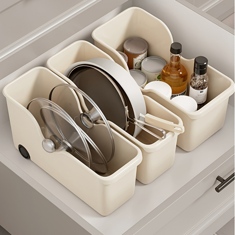 Organizador de ollas, organizador expandible con tapa y sartén con 4  compartimentos ajustables para gabinete de cocina doméstico, acabado,  encimera