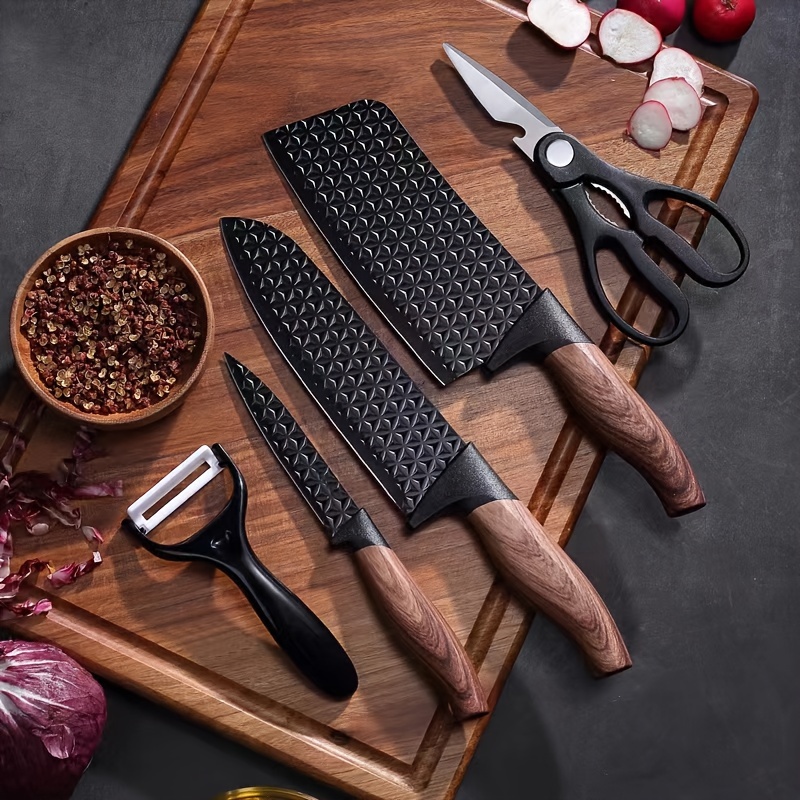 Juego de cuchillos de cocina de 6 piezas con bloque de madera, juego de  bloques de cuchillos de acero inoxidable, juego de cuchillos de chef para
