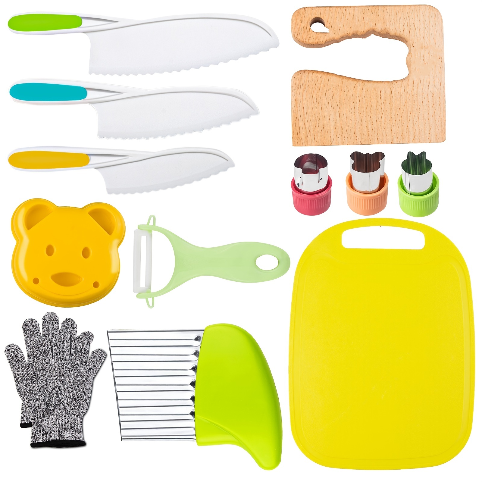 13 Pieces Montessori Kitchen Tools for Toddlers-Kids Cooking Sets  Real-Toddler Safe Knives Set for Real Cooking with Plastic Toddler Safe  Knives