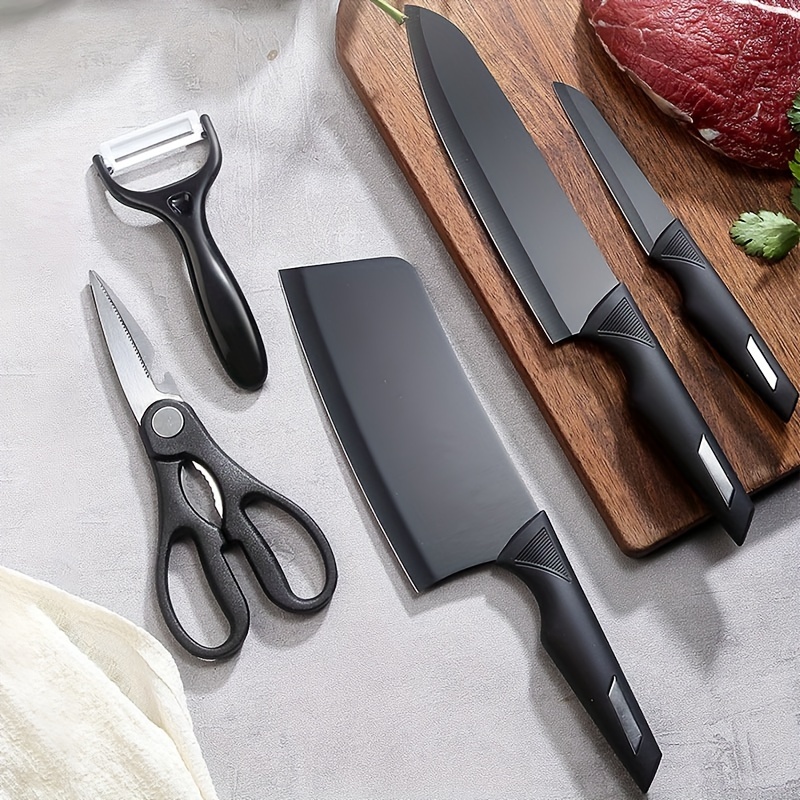 Professional Steak Knife Kitchen Knives Set Stainless Steel Kitchen Knives  Black Handle Dinner Knife Cutter