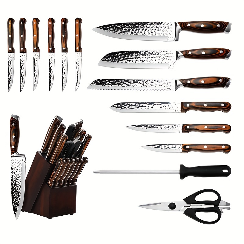  XYJ Juego de cuchillos de chef profesional, tijeras de cocina  de acero inoxidable, afilador, varilla, bolsa de transporte, herramientas  con láser, cuchilla afilada, cuchillo Santoku para cortador de : Hogar y