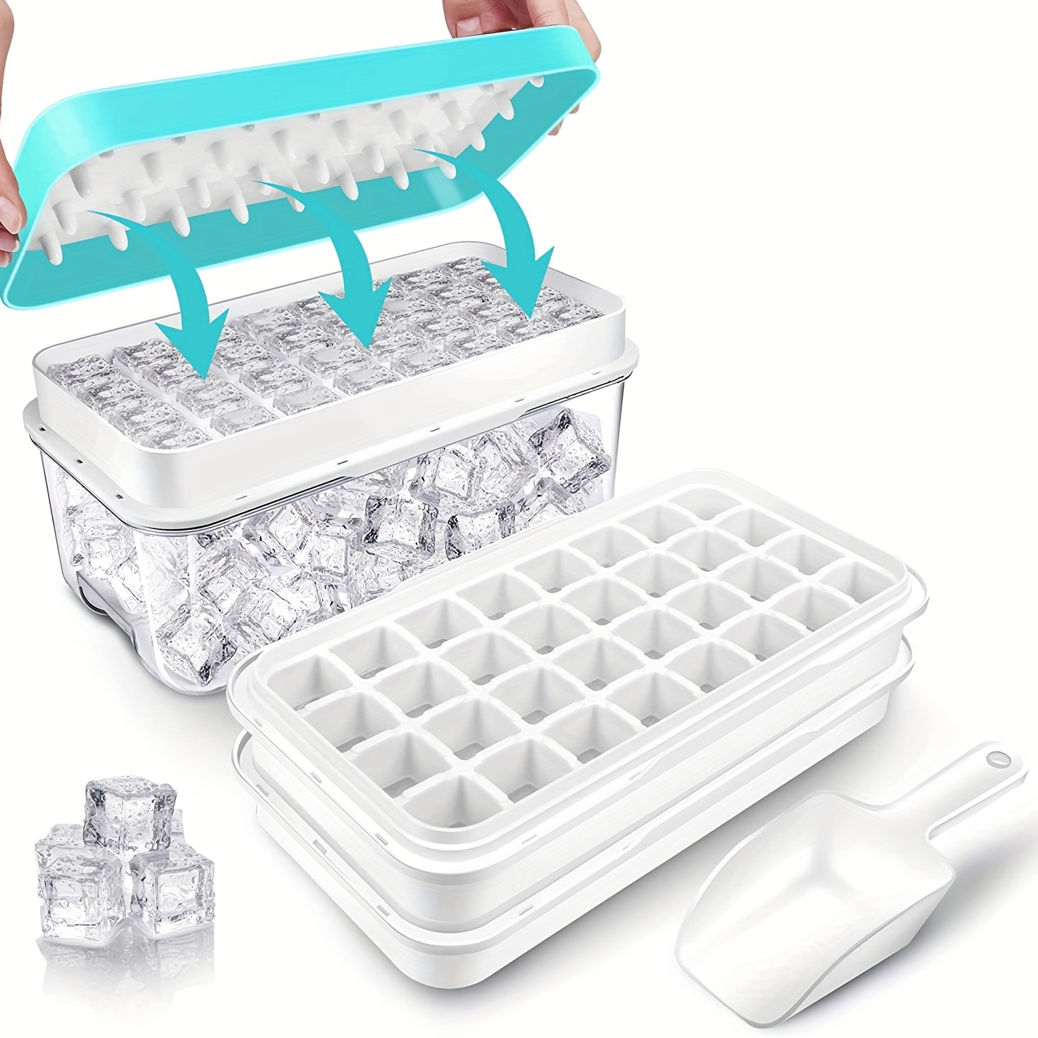 Household Multi-grid Ice Cube Mold Ice Box, Food Grade Storage Box, 4-layer  Large Capacity With Lid And Fresh-keeping Box, Ice Making Freezer With  Acrylic Ice Shovel, Transparent Food Shovel - Temu