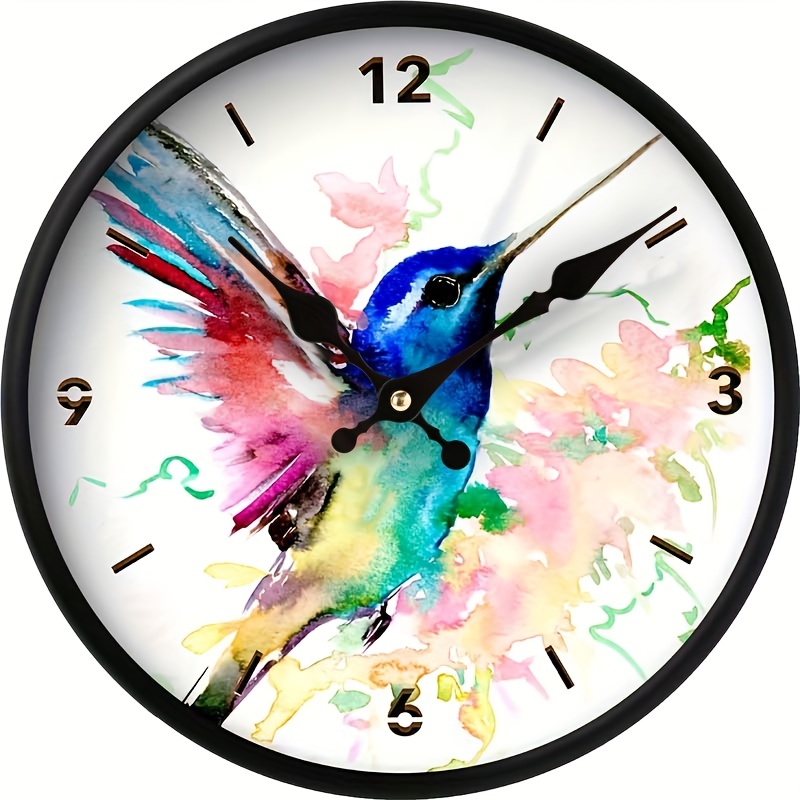 Watercolor Flying Hummingbird Bird Round Wall Clock Oil - Temu