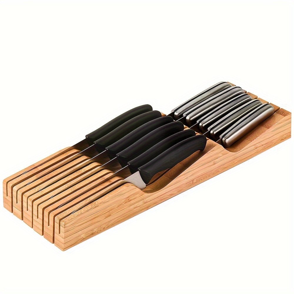 Wood-Double Knife Block Drawer Insert with Dividers