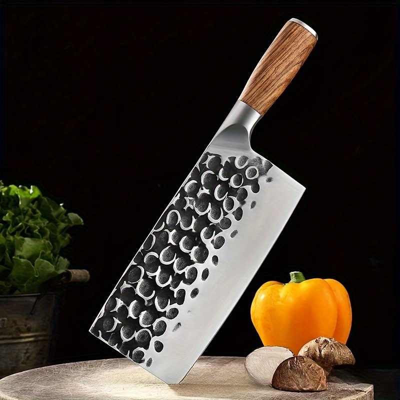Meat Cleaver, 2PCS Set 8 inch Forged Chopping Knife Longquan Hammer Pattern  Old Chinese Kitchen Knife high Carbon Steel Chopping Chicken and Fish Knife  : : Home