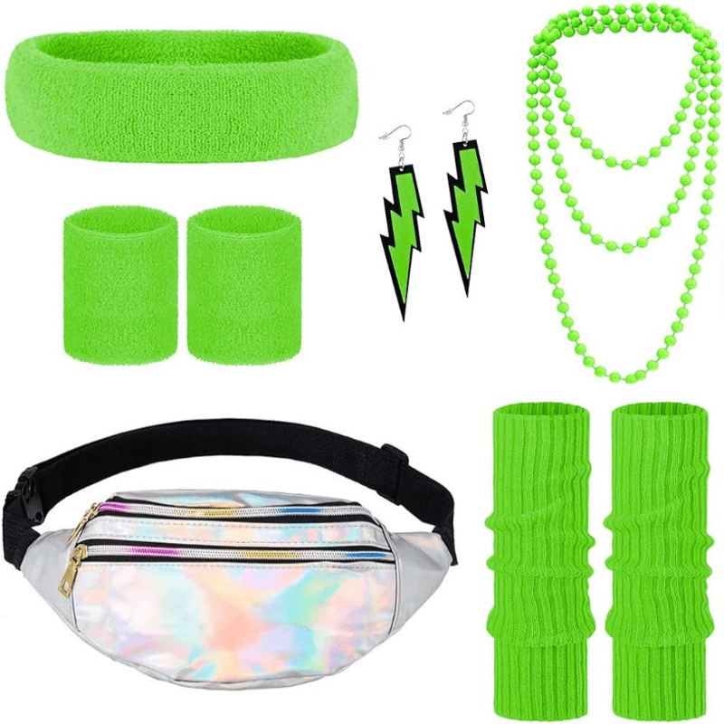 2pcs 80s 90s Fanny Pack And Bucket Hat Set For Men And Women Neon