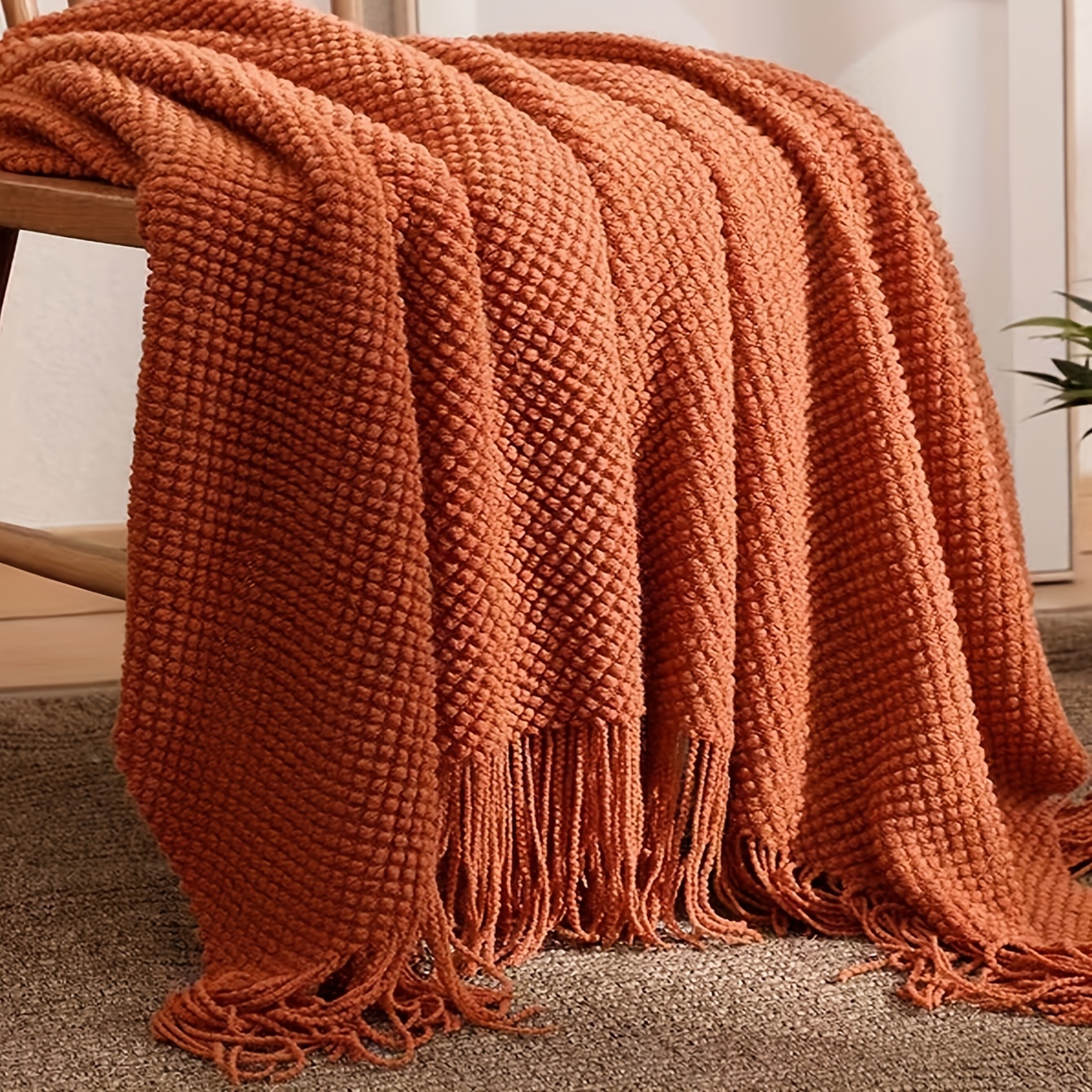 Striped Handmade Thick Yarn Blanket Tightly Cable - Temu