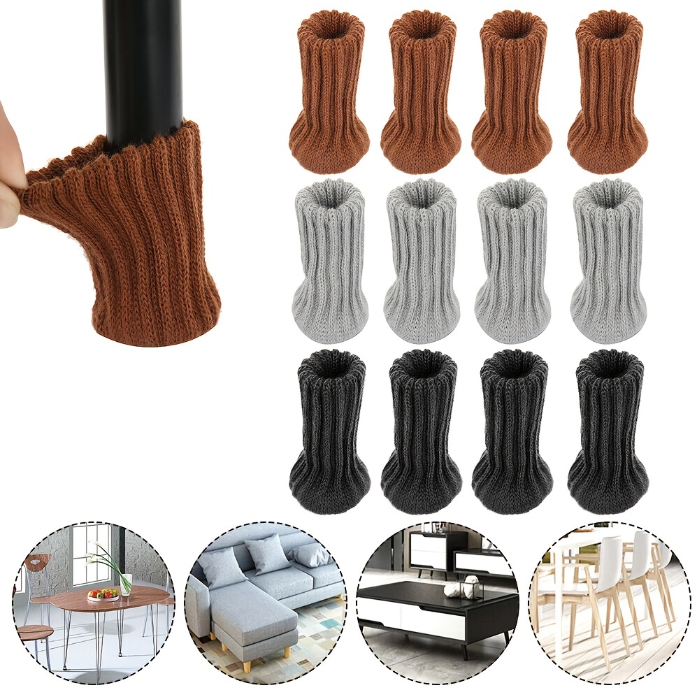 24 PCs Knitted Chair Leg Protectors for Hardwood Floors, Double Thickness  Built-in Silicone Non-slip with Felt Bottom High Elastic Furniture Feet  Socks Caps Covers Pads Scratching & Reduce Noise,Brown 