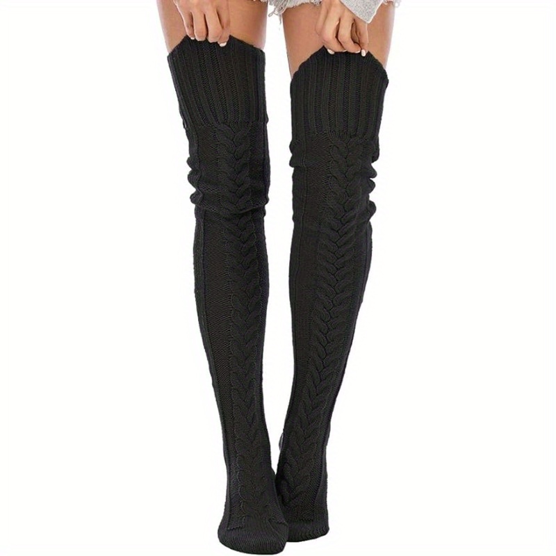 Long Thigh High Cable Knit Socks Cozy Thick Over Knee Boot School Girl  Cosplay