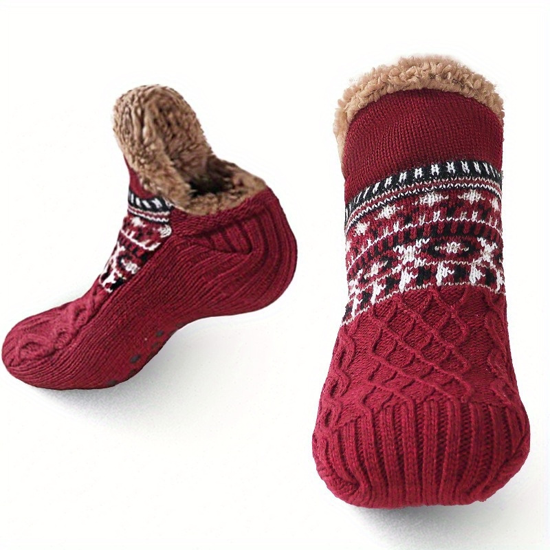 Mens Slipper Socks Winter Cable Knit Non Skid Warm Slipper Socks