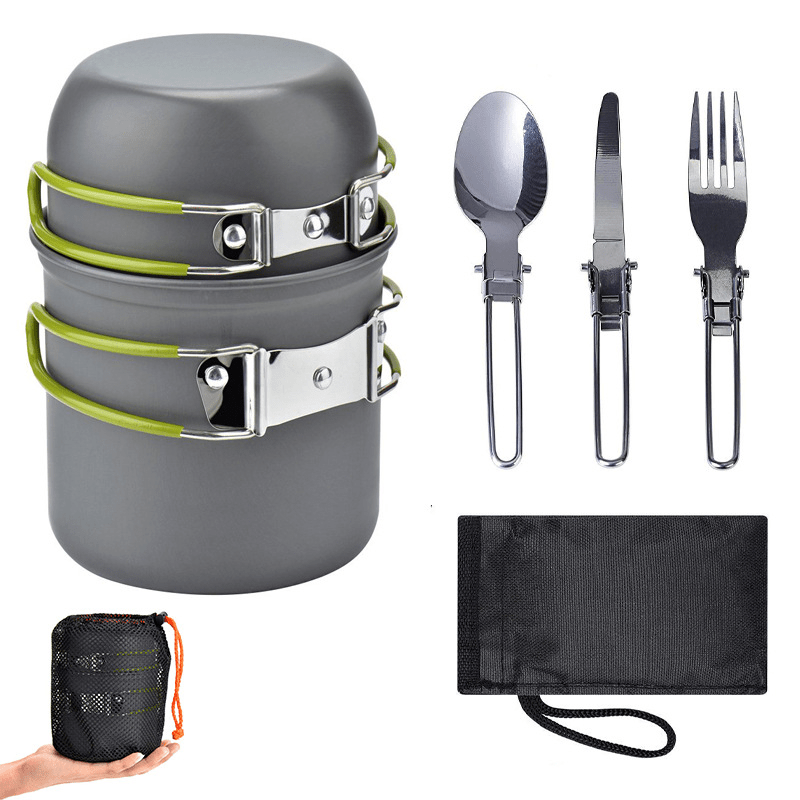 16Pcs Camping Cookware Set With Folding Camping Stove, Non-Stick  Lightweight Pot Pan Kettle Set With Stainless Steel Cups Plates Forks  Knives Spoons