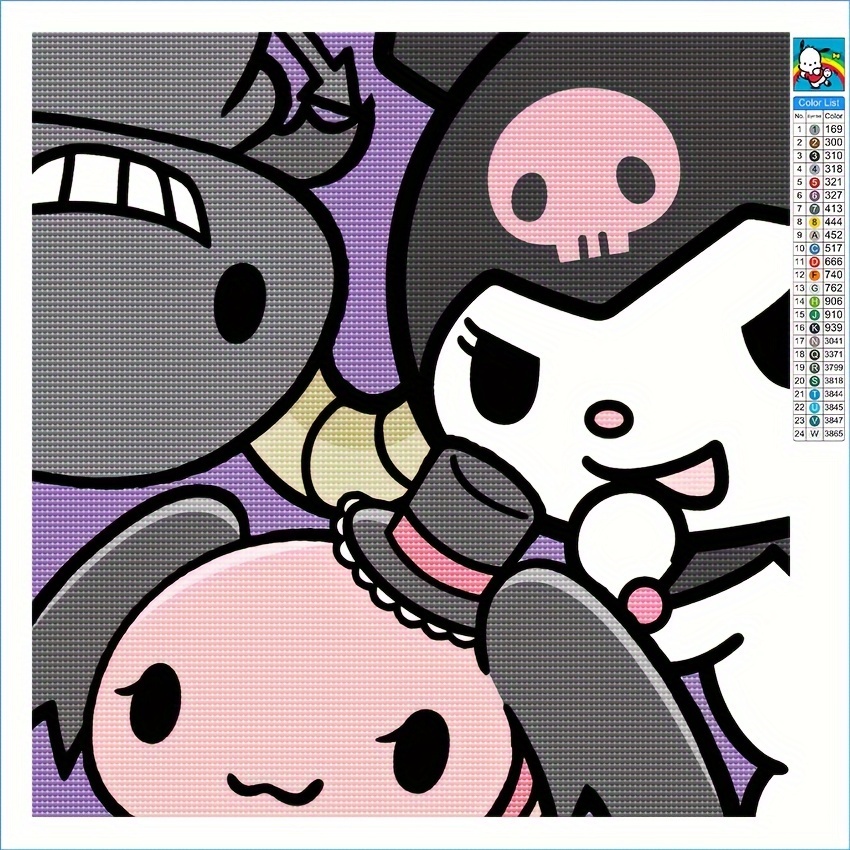 Kit 6 Pinturas Diamante 5d Diy Kawaii Kuromi Melody Y Amigos