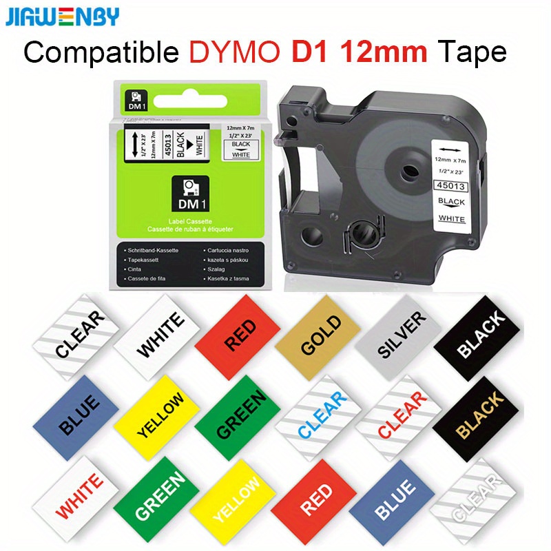 Ruban pour Étiqueteuse Compatible pour DYMO LetraTag Ruban Plastique 12mm x  4m 91331 Noir sur blanc Recharge DYMO LetraTag Etiqueteuse