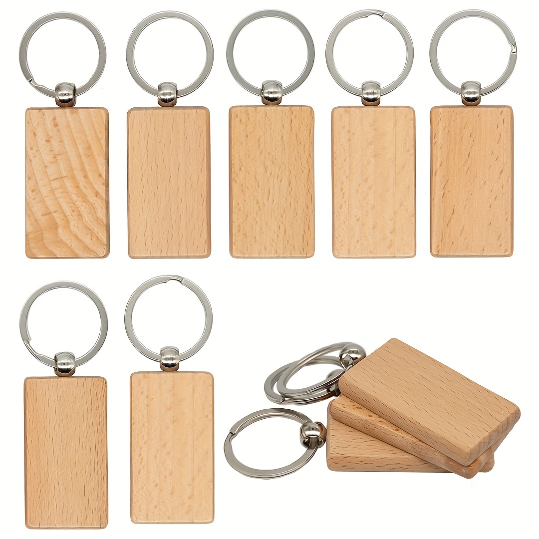 Rectangle Unfinished Wood Walnut Leather Wooden Wood Keychain Wood