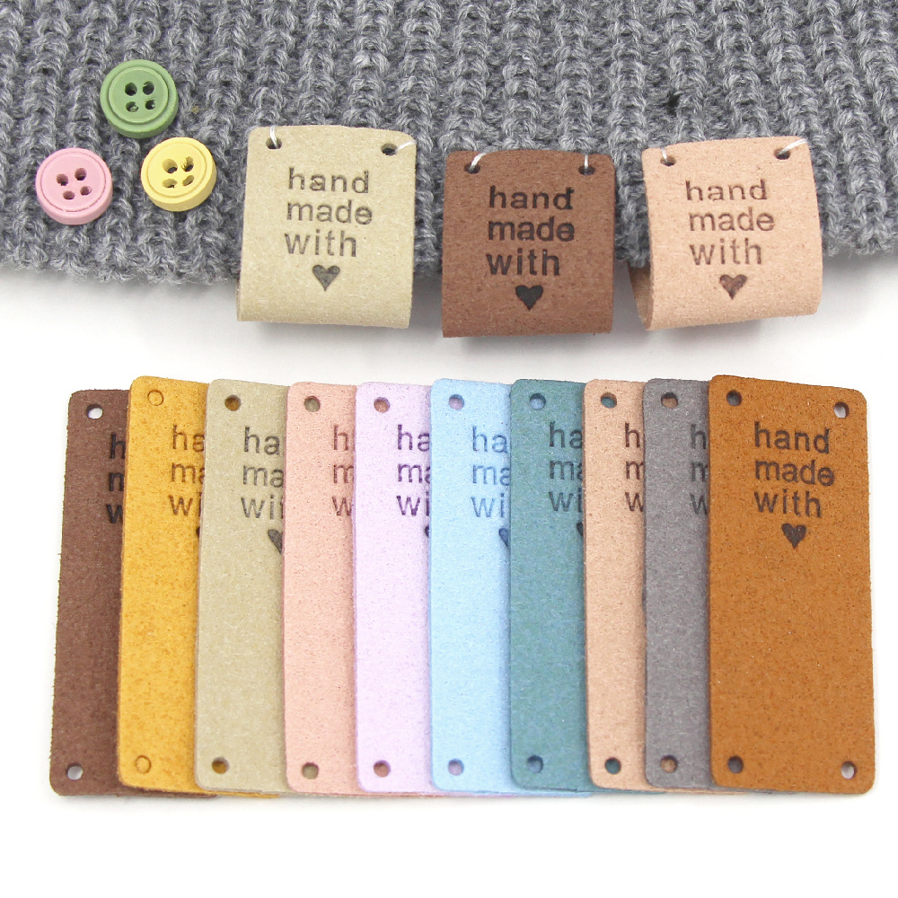20pcs 2.5cm Multicolor Alphabet & Handmade Pattern Square Faux Leather  Labels, No Glue, For Diy Clothing, Hat, Scarf Making