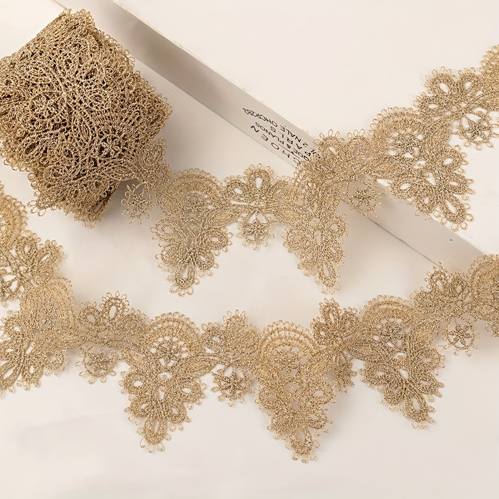 Metalic Gold Lace Trim, Gold Scalloped Guipure Lace Fabric, Golden