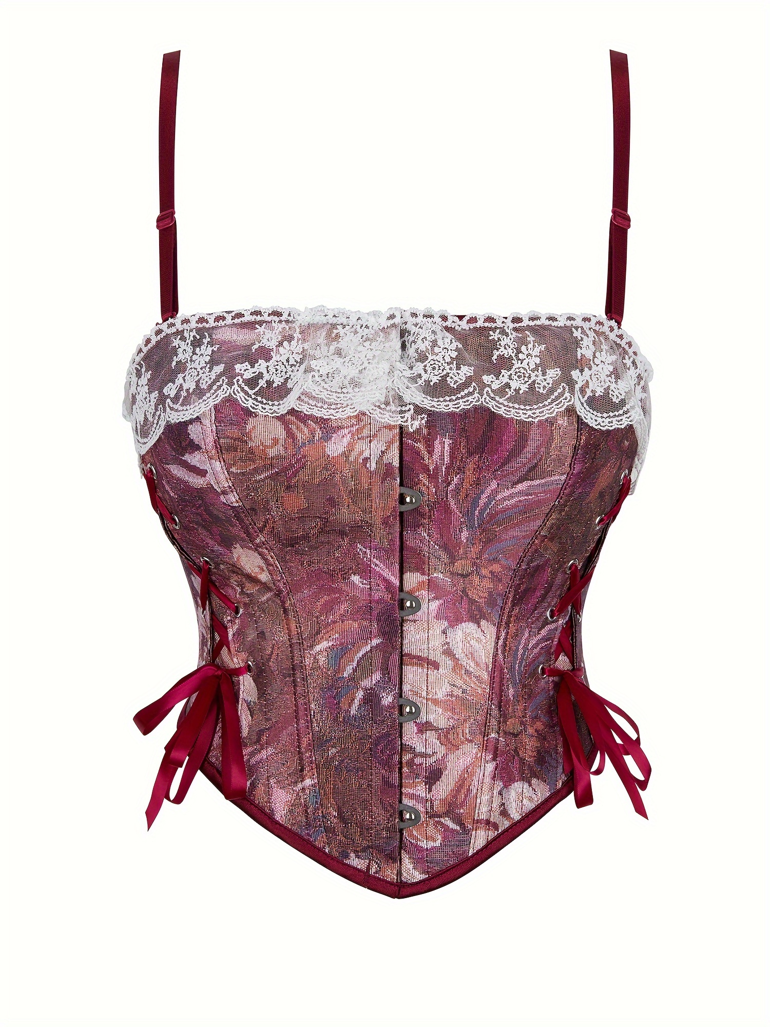  Banamic Bustier Tops for Women Corset Top Spaghetti Strap Crop Top  Lace Bralette Wine Red: Clothing, Shoes & Jewelry
