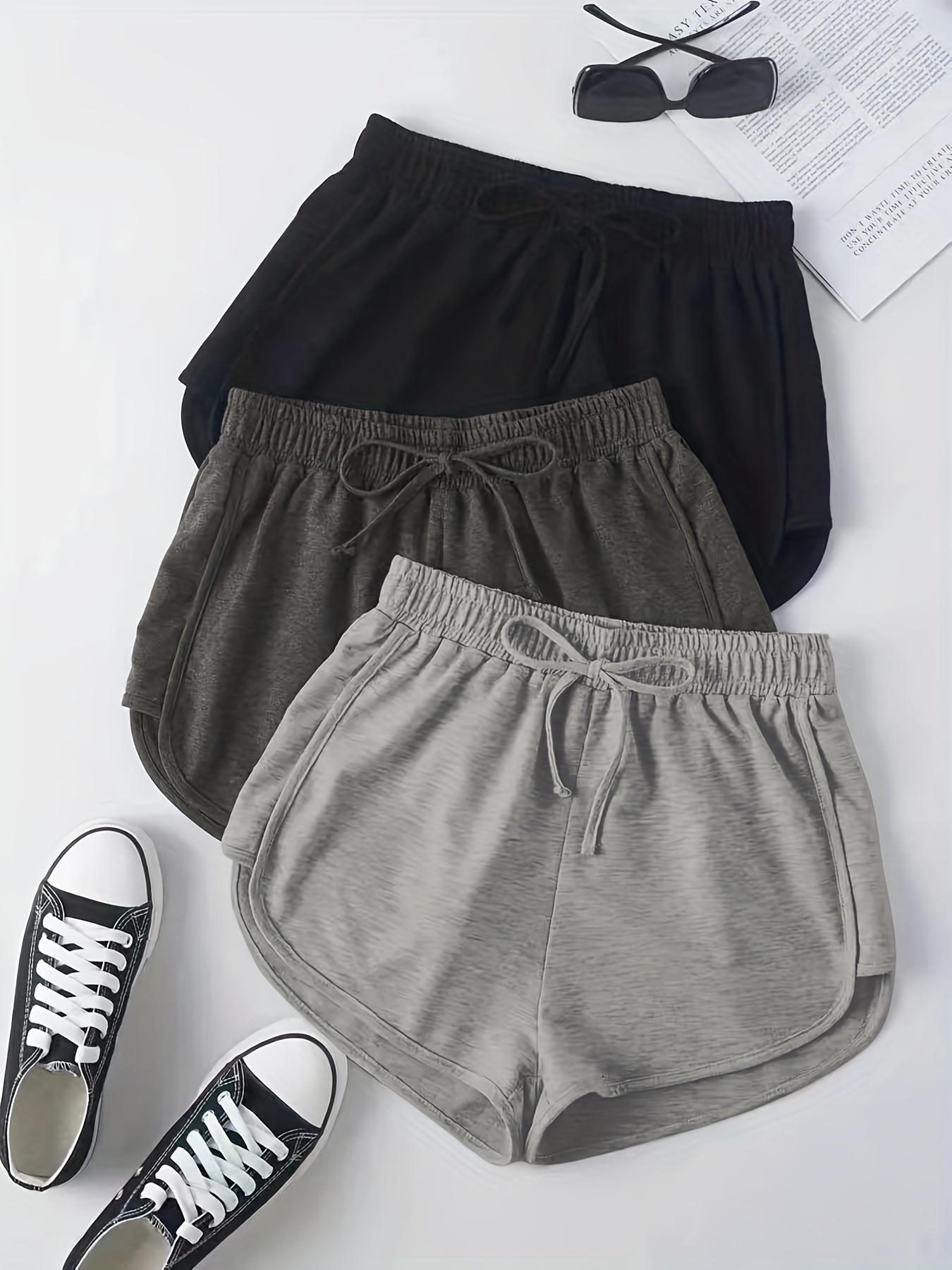 Solid Fuzzy Sleep Bottoms, Soft & Comfy Drawstring Lace Up Shorts, Women's  Sleepwear & Loungewear