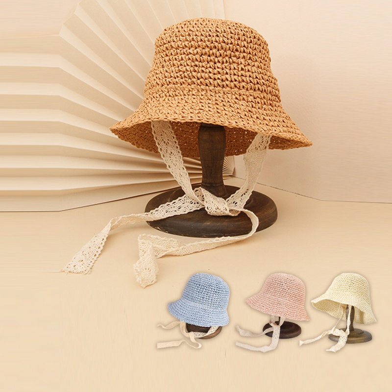 Sombrero Fedora de paja con bloques de colores para niños pequeños