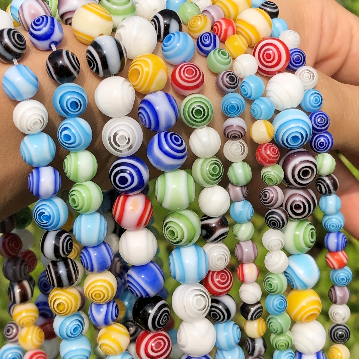 10Pcs Colorful Glass Beads 11x8mm Small Stripe Big Hole Rondelle Spacer  Beads Charms for Women Bracelet