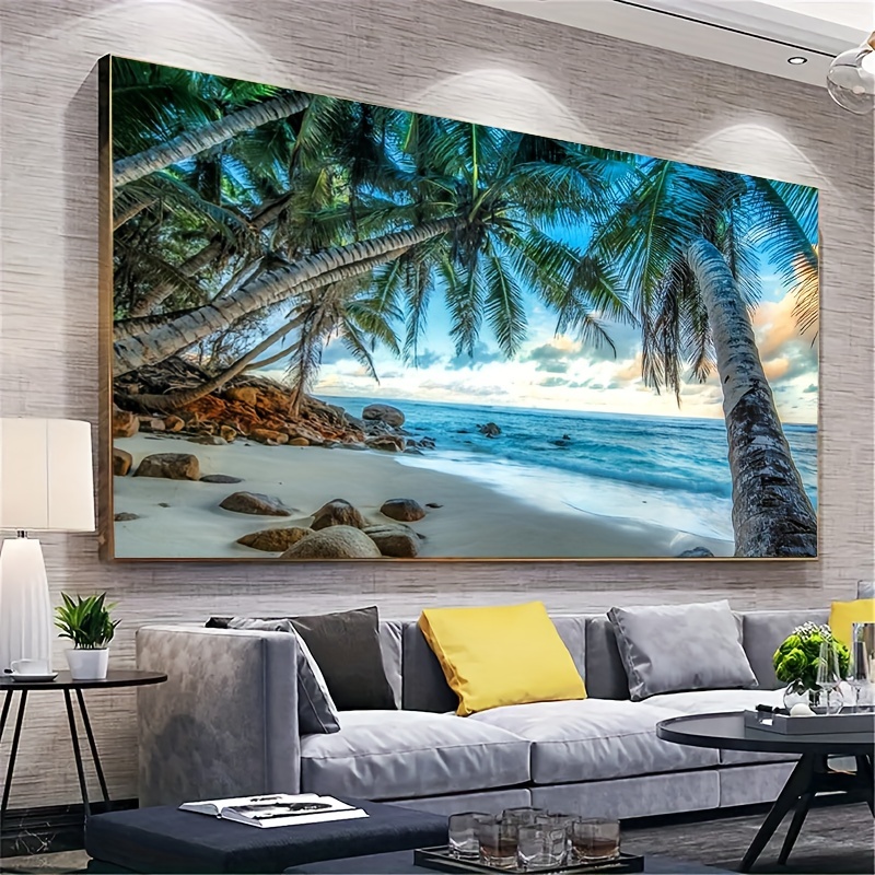 LEARTDYY Diamond Painting Beach Ocean Coastal Palm Tree 3D Window Landscape  Kit for Adults Diamond Painting by Number Kits Gem Art Wall Home Decor