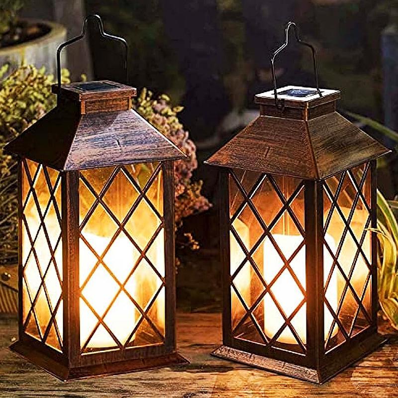  Lantern Decorative Set with Timer, 2PK 10 Rustic Outdoor  Candle Lantern with LED Flickering Candles - Hanging Battery-Operated  Lanterns for Home Farmhouse Wedding Party Decor : Home & Kitchen