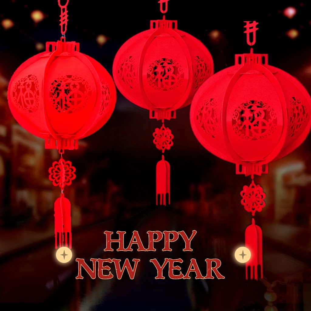 Happy Chinese new year banner, red and gold lantern lampion paper