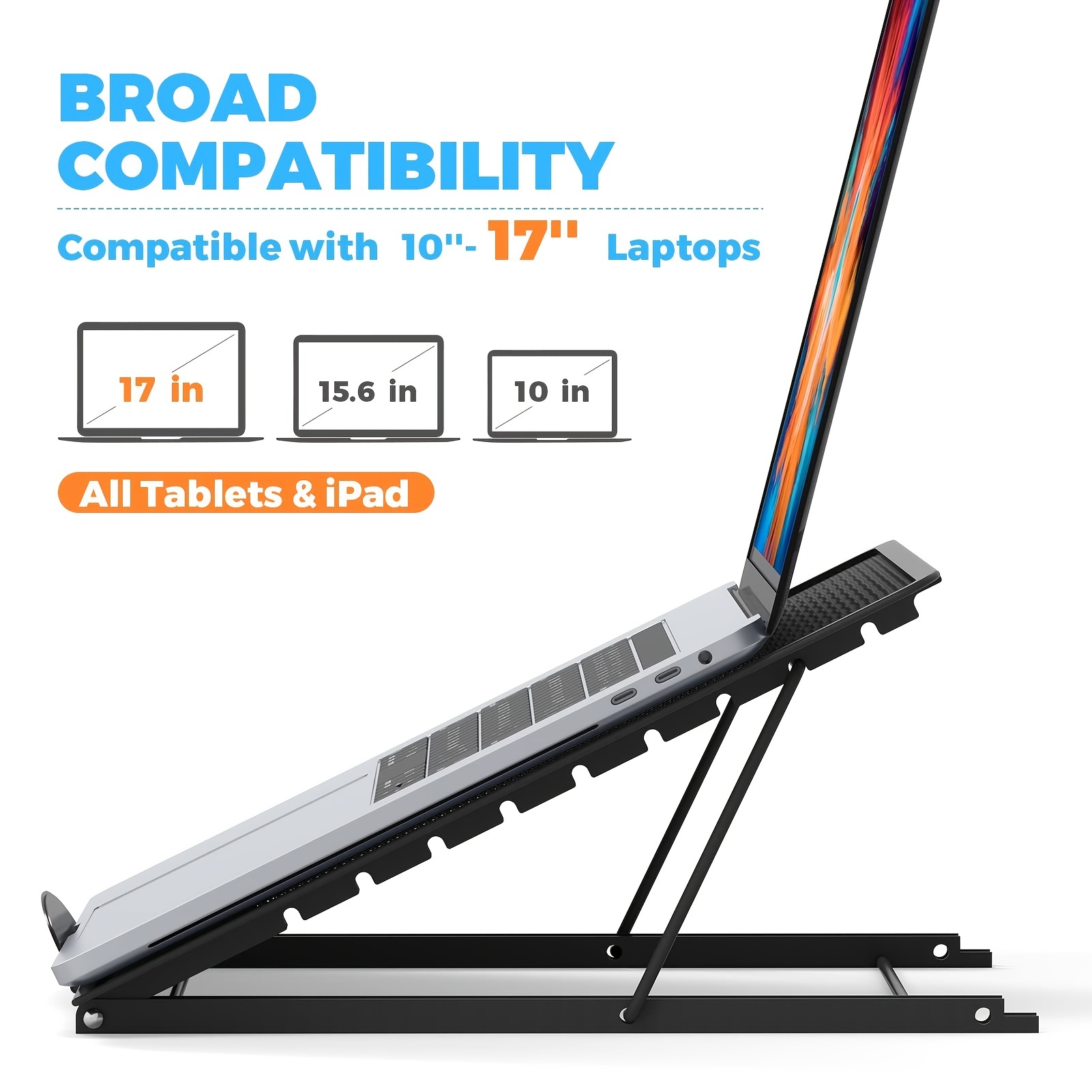 Support pour ordinateur portable pliable en aluminium - Réglable en hauteur  - Pour ordinateur portable MacBook Pro/Air, HP, Sony, Dell - Tous les  ordinateurs portables de 10 à 15,6 - Noir : : Informatique