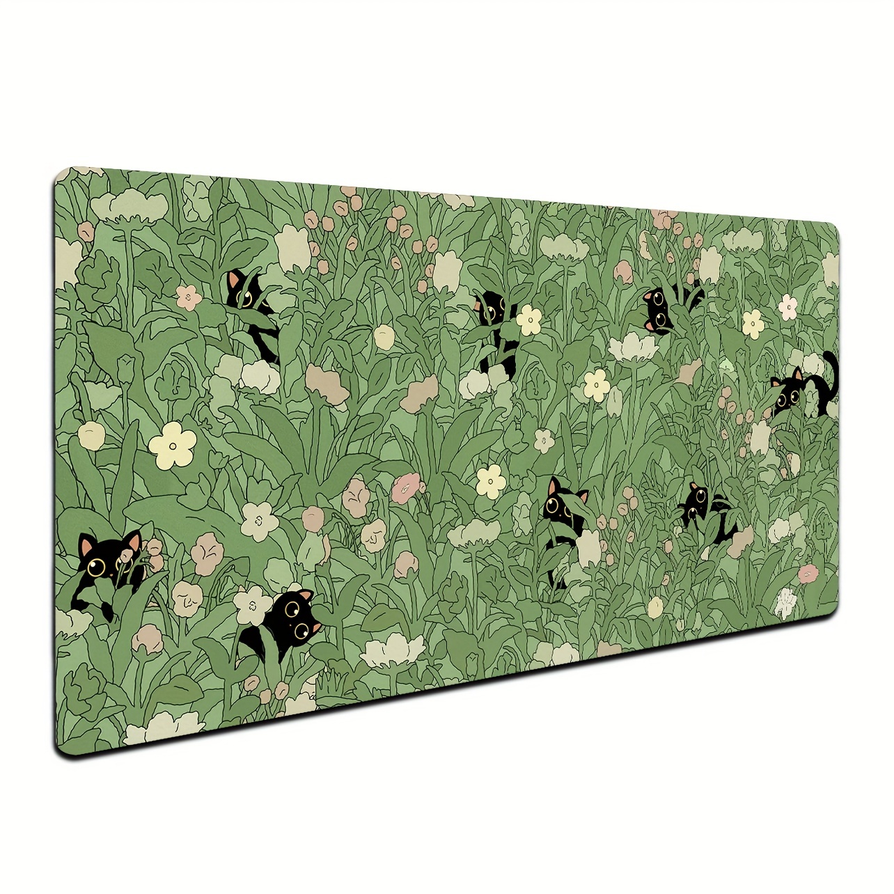 Cute Bakery Desk Mat Kawaii Mousepad, Cute Japanese Anime Street Aesthetics  Gaming Desk Pad XXL, Pastel Brown and Green Plants Mouse Pad Office Decor