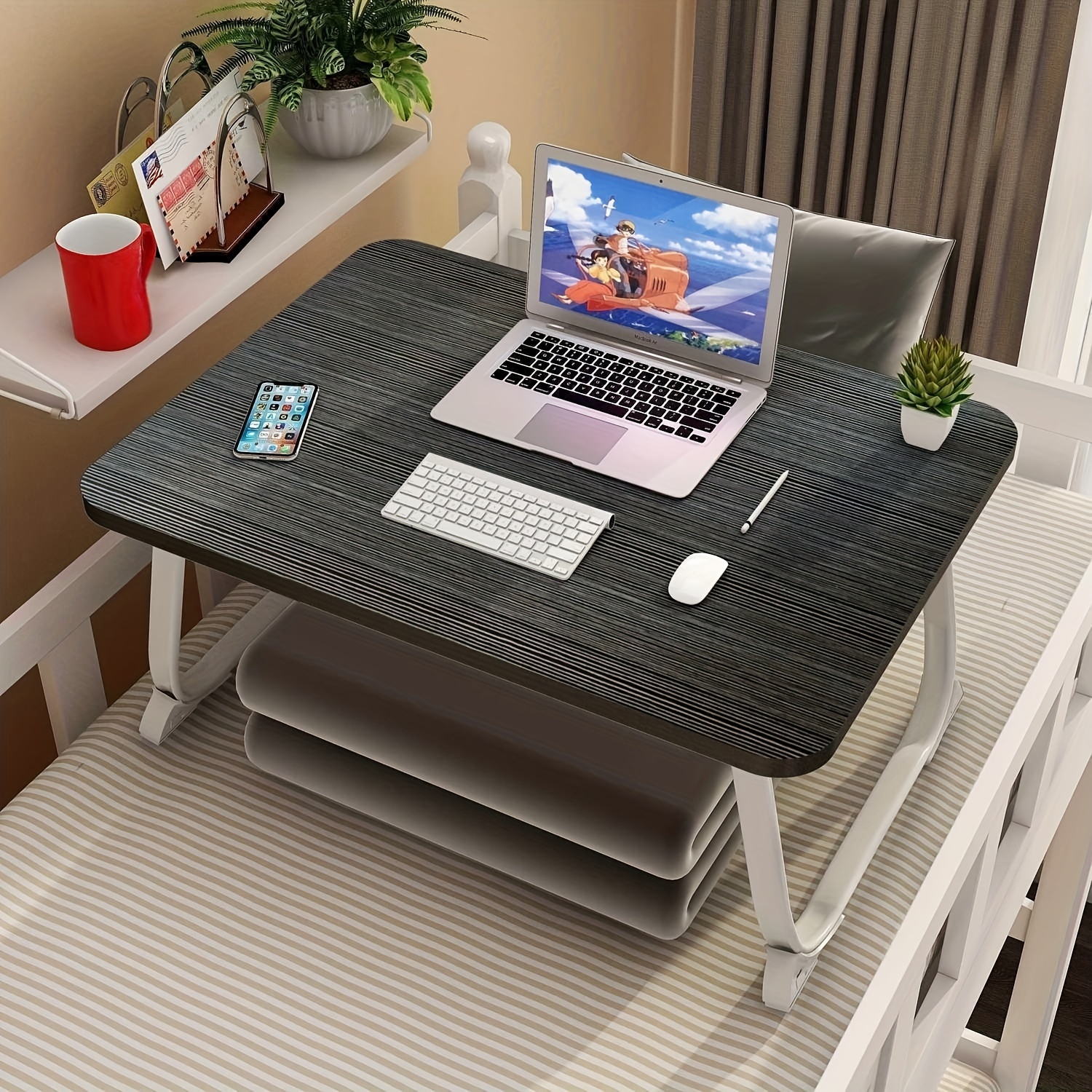 Laptop Lap Desk, Lightweight Portable Laptop Desk with Pillow Cushion, Fits  up to 14 inch Laptop, Lap Tray with Zippered Storage Pocket & Anti-Slip