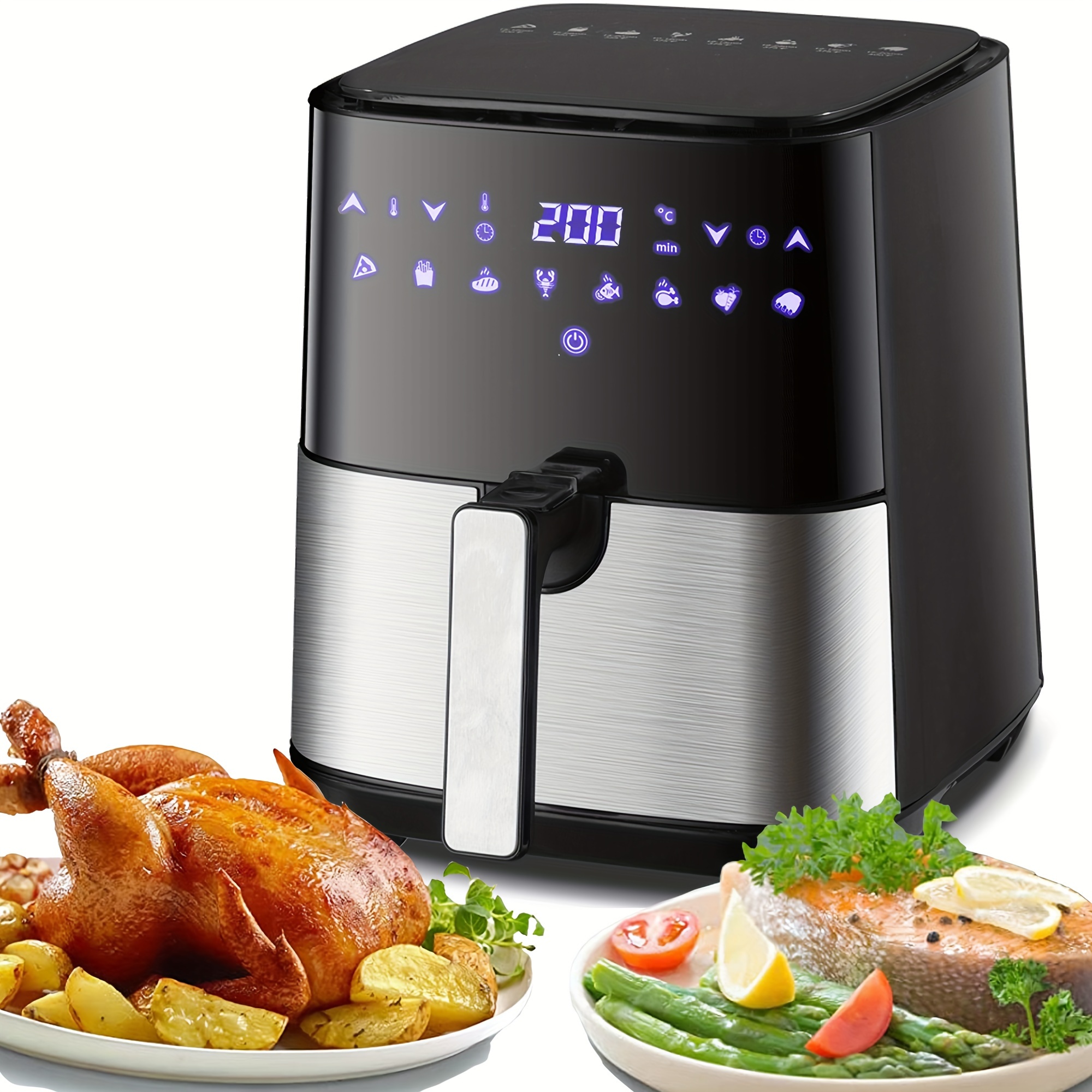 KitCook Large Air Fryer XL, 1500W 120V 6.8QT Stainless Steel Air Fryers  Oven, Nonstick Basket, LED Touch Screen, 8 Presets Menus, Dishwasher Safe  for Roaste/Bake/Grill with Racks & Skewers Recipes