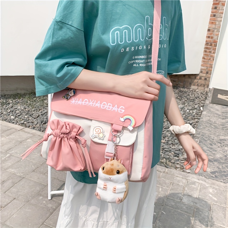 Cute Messenger Bag, Kawaii Canvas Crossbody Bag Y2K Star Purse for Women  Girls School, Pink, Beautiful Star Shaped Ornament Women's Large Capacity