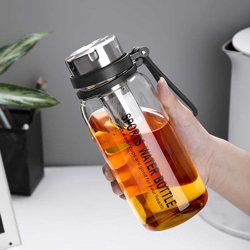 1pc Clear Glass Cold Brew Tea Infuser Bottle With Straw And
