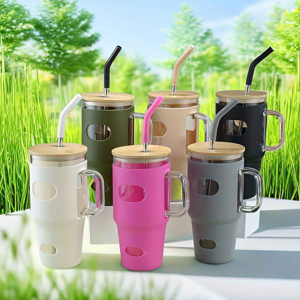 Personalized Glass Tumbler With Straw Ice Coffee Tumbler Glass Tumbler With  Bamboo Lid, Glass Tumbler With Silicone Sleeve 