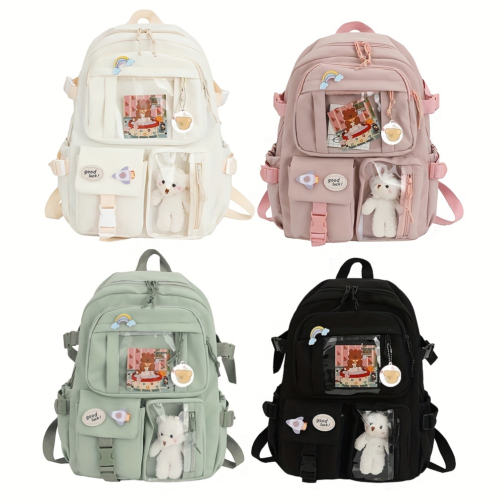 Juego de 4 mochilas con diseño de kawaii y estética, mochila escolar con  colgante de oso, accesorios para niñas y adolescentes para el regreso a la