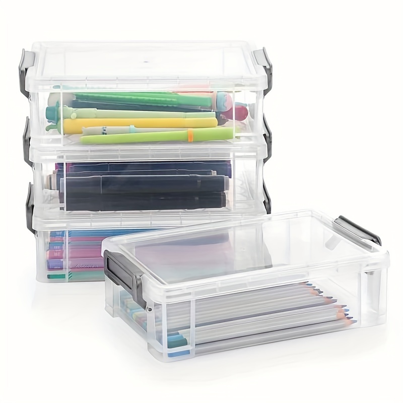 Gamenote Plastic Pencil Case Box With Lid Snap Closure, Large Capacity  School Supplies Storage Organizer Box For Kids (1)