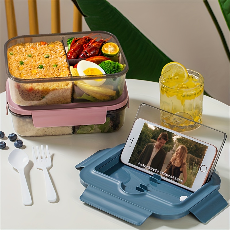 1pc 1500ml Large Capacity Blue Thermal Lunch Box With Three Compartments,  Lid, Microwave Safe, Portable Bento Box For Elementary School Students And  Office Workers, Made Of Food-grade Pp Material