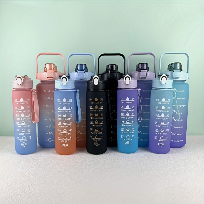 3 in 1 Pcs Set Water Bottle with Time Marker Straw 2000ml+900ml+700ml (Blue)