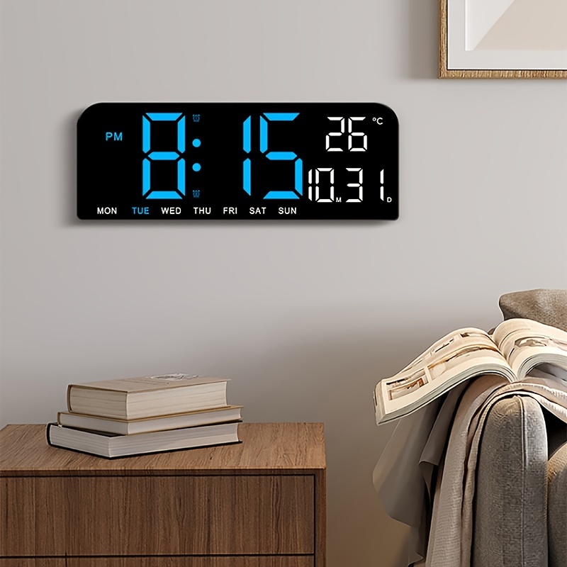 14.3 pulgadas de reloj de pared digital grande, con temperatura, fecha y  12/24h, atenuación automática alarma silenciosa Wal