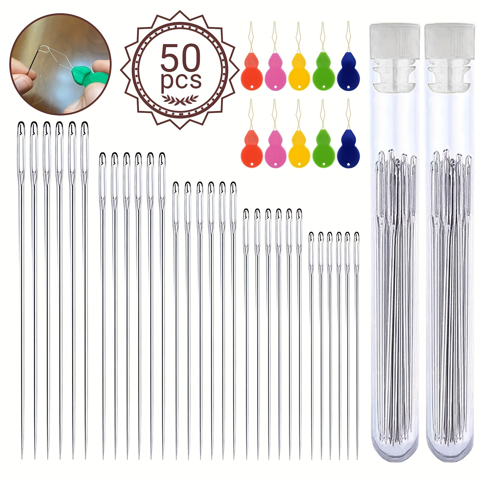 Diy 9pcs/bottle Set Of Big Eye Yarn Needles In Multiple Colors With A  Transparent Needle Bottle