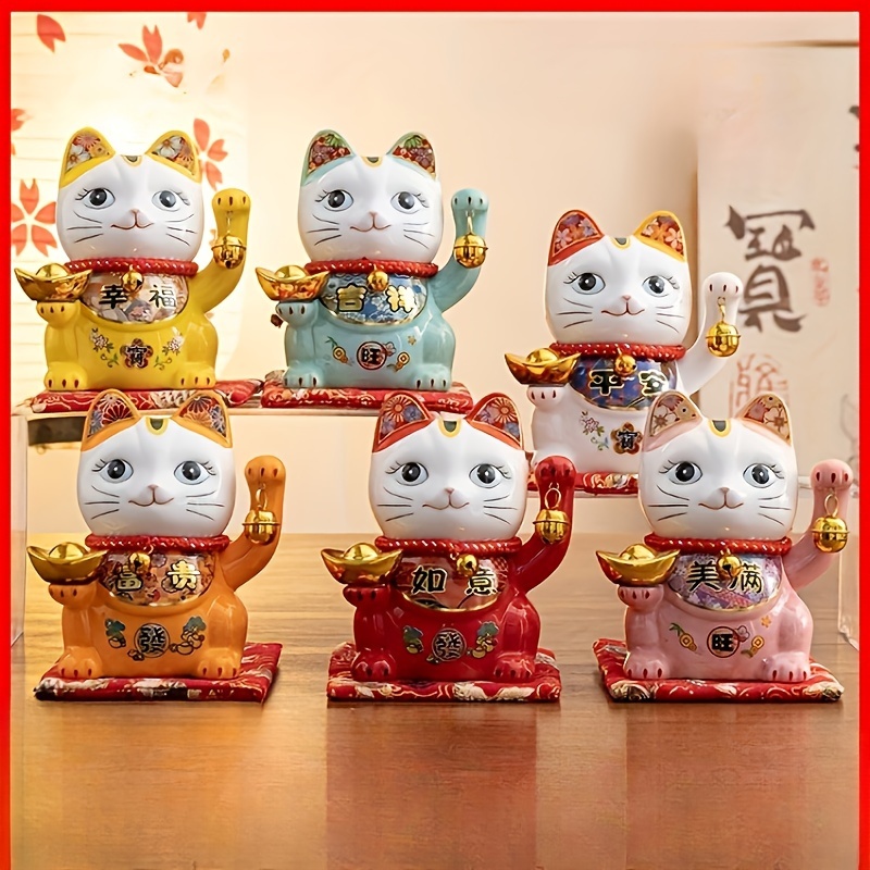 Gato con brazo de gato que agita la suerte, gato chino Feng Shui de  cerámica Maneki Neko Lucky Fengshui, gato de la suerte japonés, gato de la  suerte