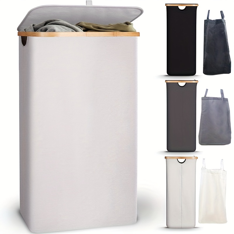 SHUSHI-cesta de lavandería doble con tapa, cesto de ropa sucia grande de  bambú con asa, cesto de ropa plegable impermeable - AliExpress