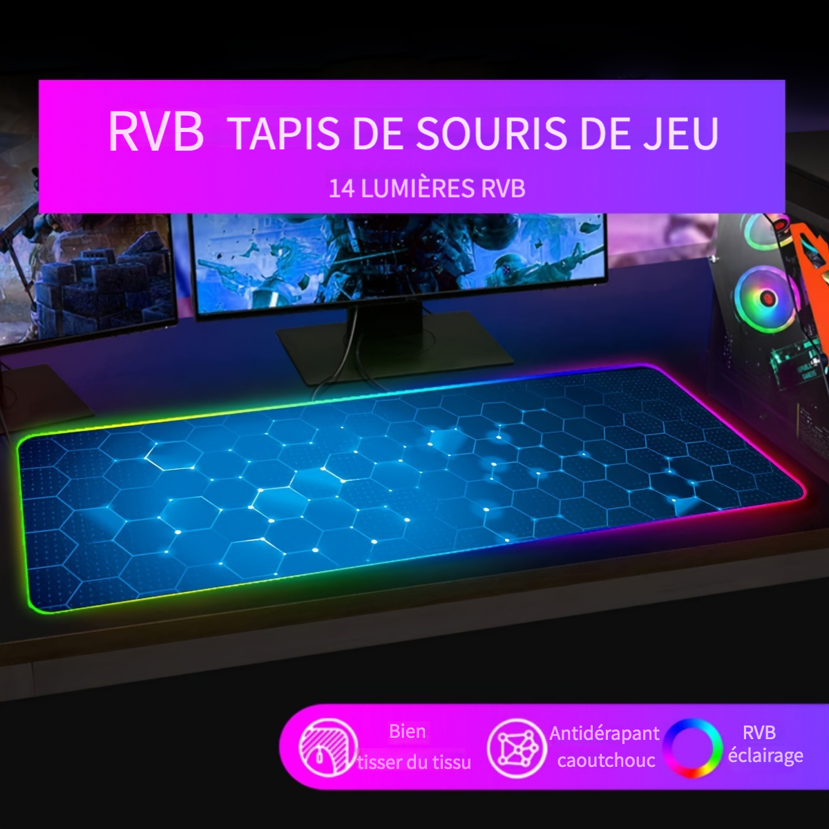 Tapis de souris 900x400 Kawaii pour ordinateur de bureau, noir