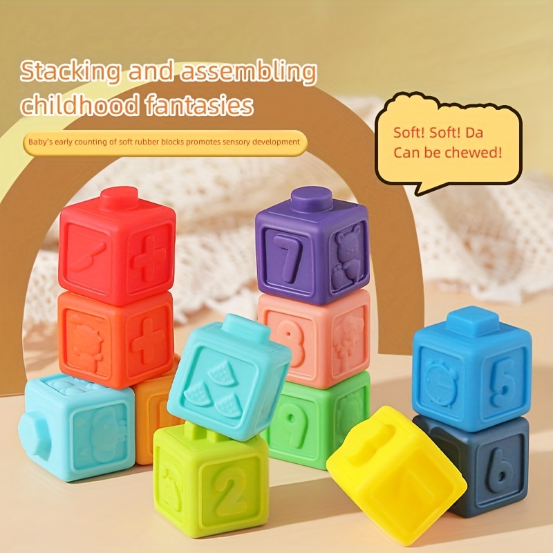 123 Soft Rubber Blocks-BPA-Free Squeezable Numbers Building Block Set 