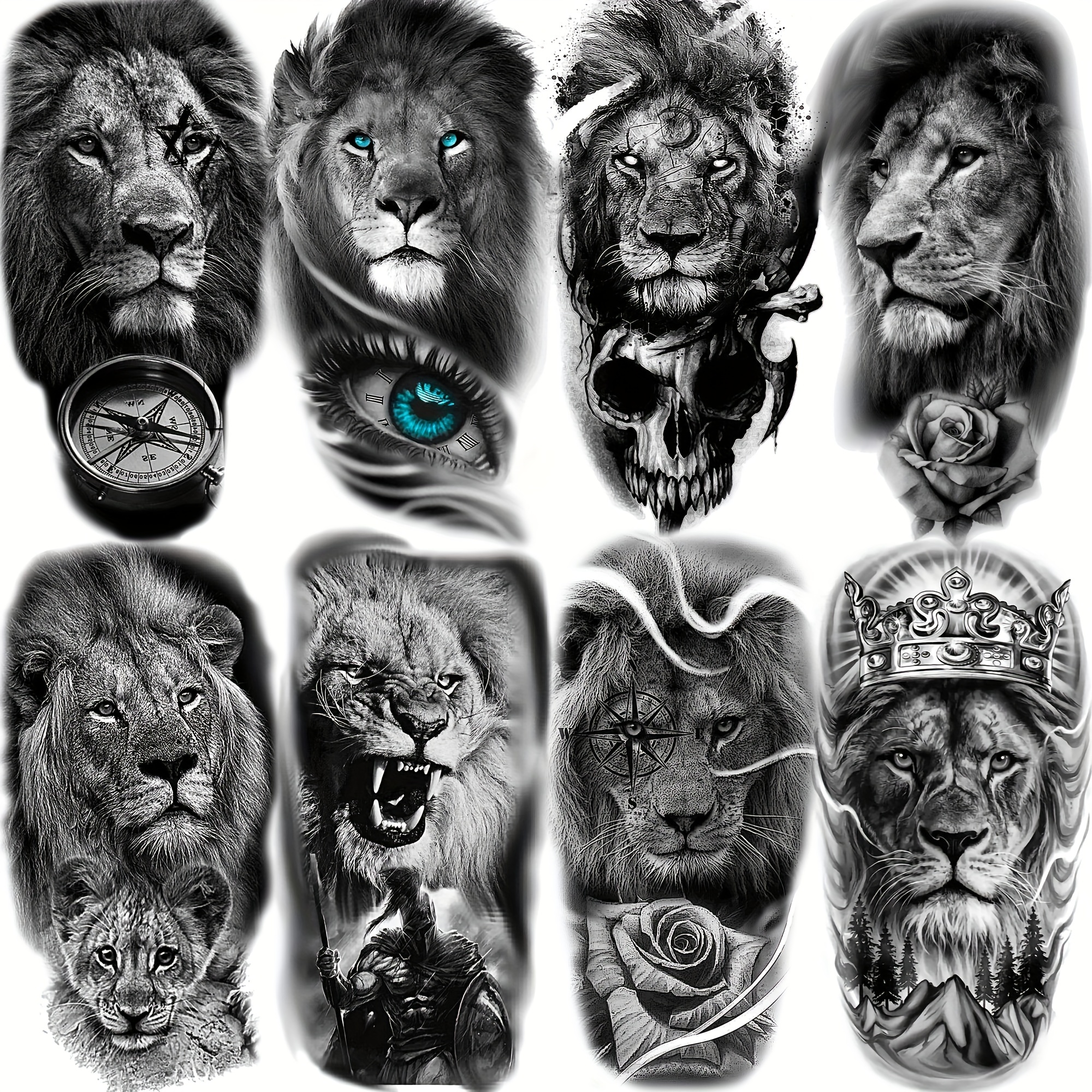  Briyhose Manga de tatuaje temporal de leopardo de león para  hombres y mujeres, tamaño grande, de brazo completo, bosque de lobos,  tribales, manga de tatuajes falsos para adultos, de larga duración