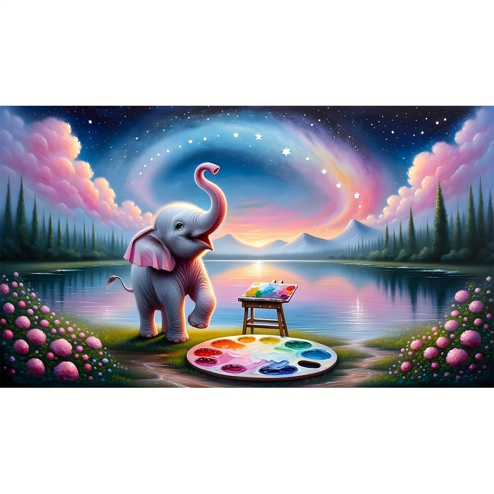5D DIY Large Diamond Painting Kits For Adutls,15.7x27.5inch/40x70cm  Elephant Round Full Diamond Diamond Art Kits Picture By Number Kits For  Home Wall