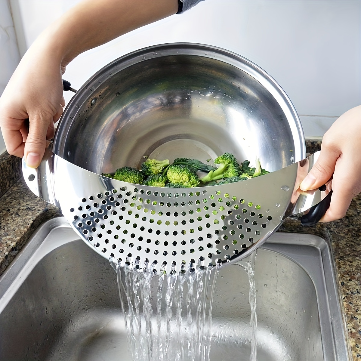 Colador de cocina de acero inoxidable, un colador de pasta, cuenco de  enjuague de frutas y verduras, y esencial de cocina multiusos en tamaño de  3